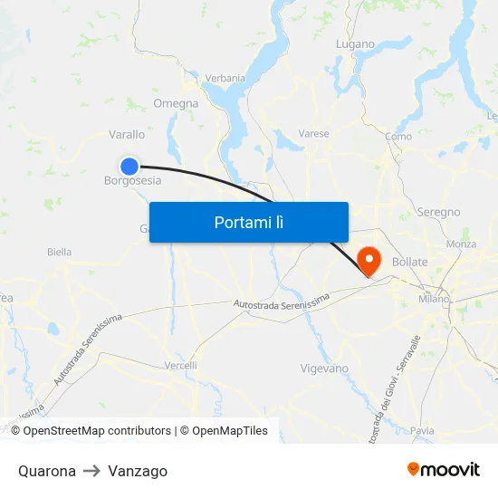 Quarona to Vanzago map