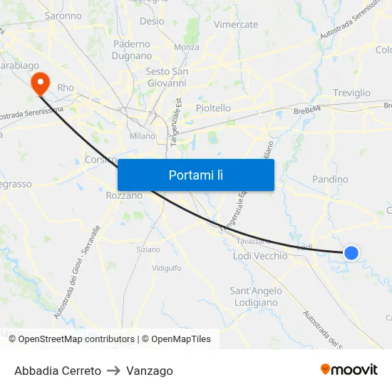Abbadia Cerreto to Vanzago map