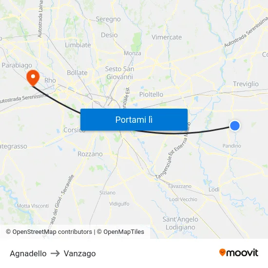 Agnadello to Vanzago map