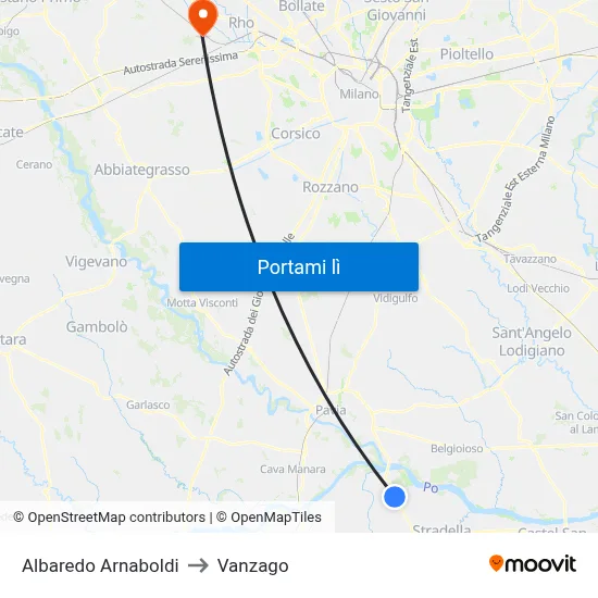 Albaredo Arnaboldi to Vanzago map