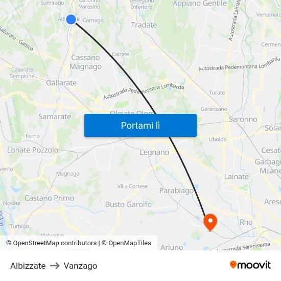 Albizzate to Vanzago map
