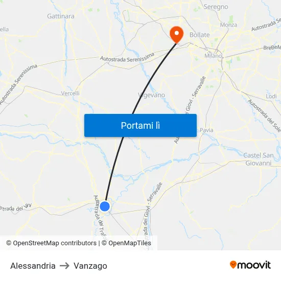 Alessandria to Vanzago map