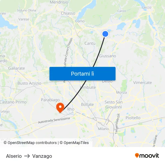 Alserio to Vanzago map