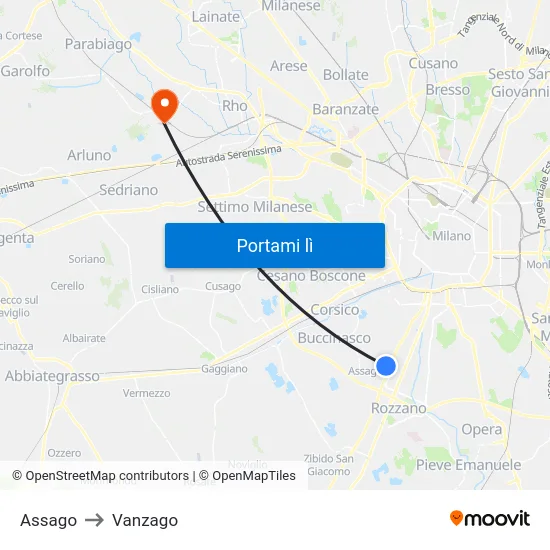 Assago to Vanzago map
