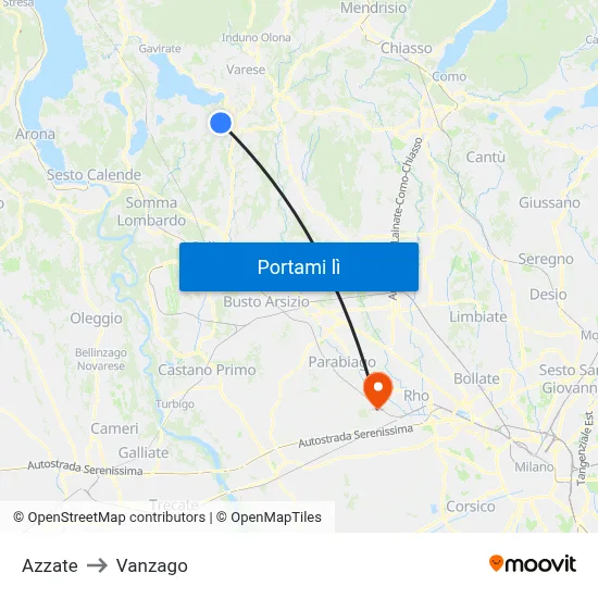 Azzate to Vanzago map