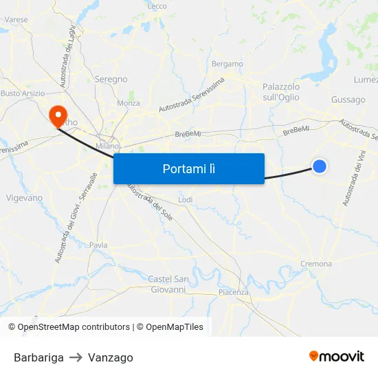 Barbariga to Vanzago map