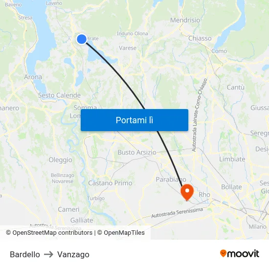 Bardello to Vanzago map