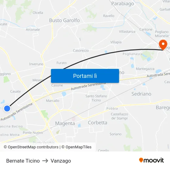 Bernate Ticino to Vanzago map