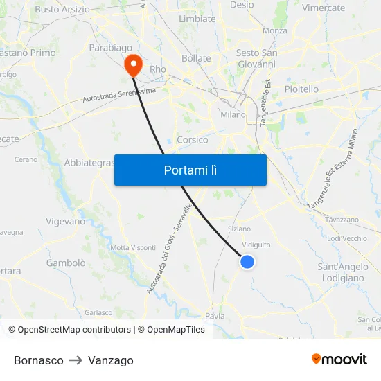 Bornasco to Vanzago map