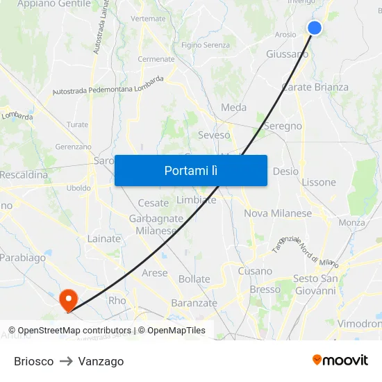 Briosco to Vanzago map