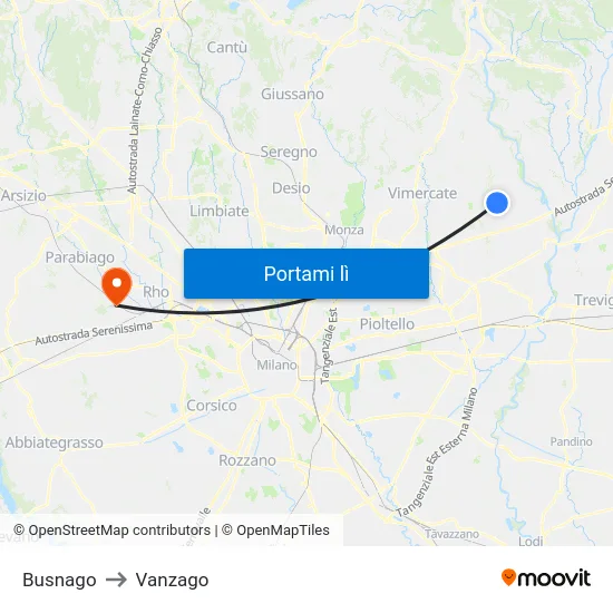 Busnago to Vanzago map