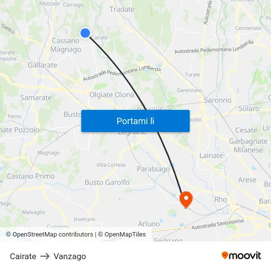 Cairate to Vanzago map