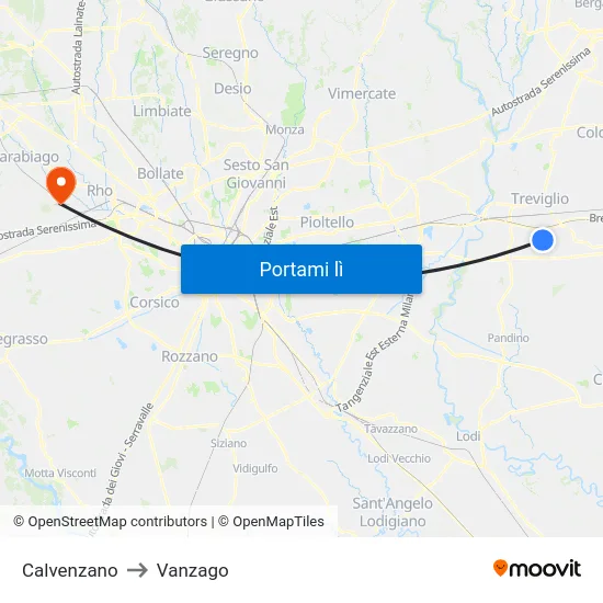 Calvenzano to Vanzago map