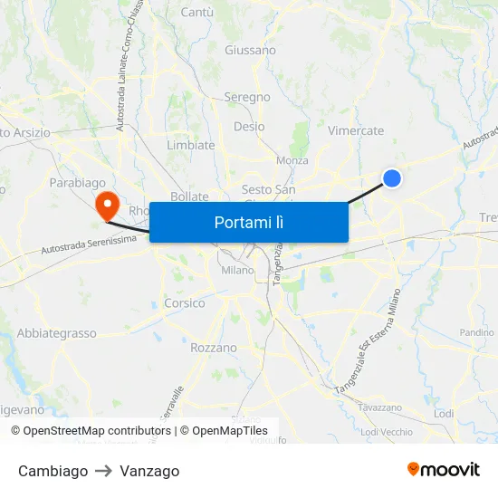 Cambiago to Vanzago map