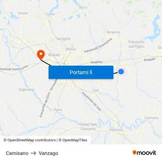 Camisano to Vanzago map