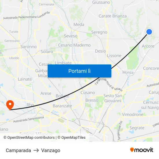 Camparada to Vanzago map