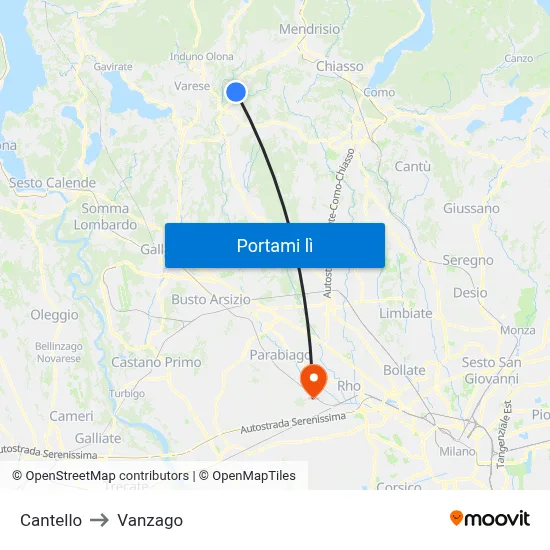 Cantello to Vanzago map