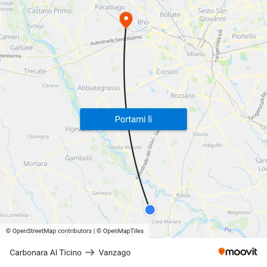 Carbonara Al Ticino to Vanzago map