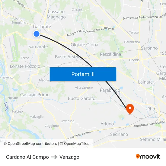 Cardano Al Campo to Vanzago map