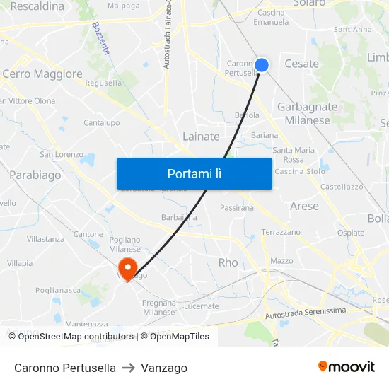 Caronno Pertusella to Vanzago map