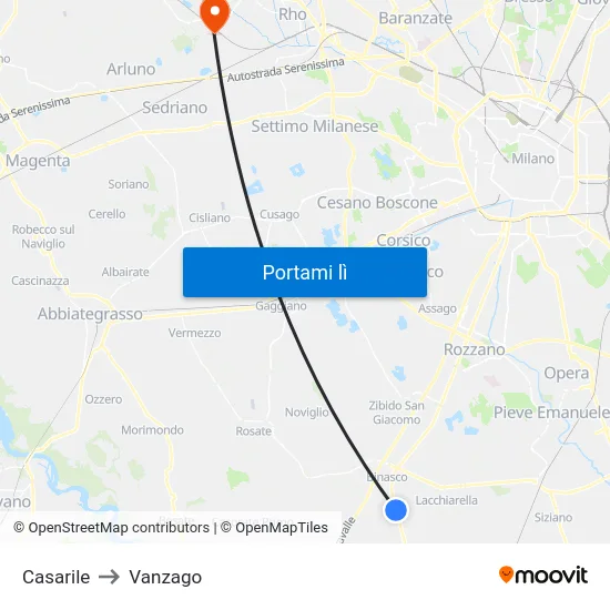 Casarile to Vanzago map