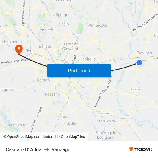 Casirate D' Adda to Vanzago map