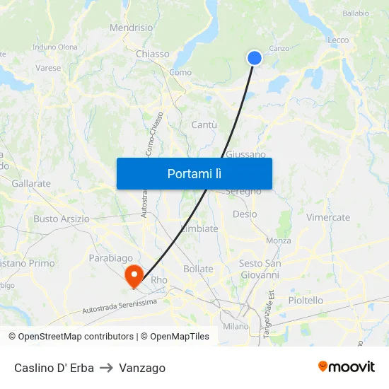Caslino D' Erba to Vanzago map