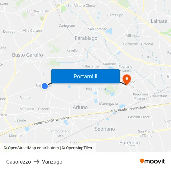 Casorezzo to Vanzago map