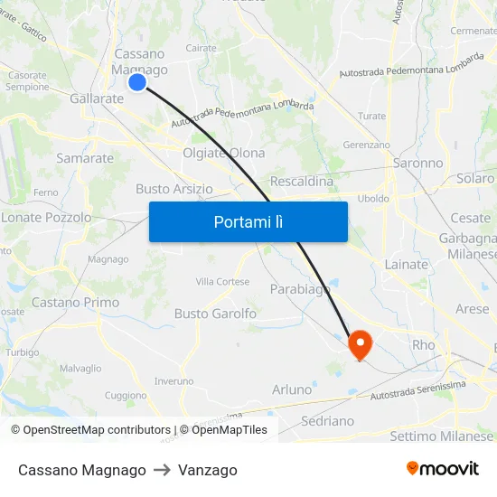 Cassano Magnago to Vanzago map