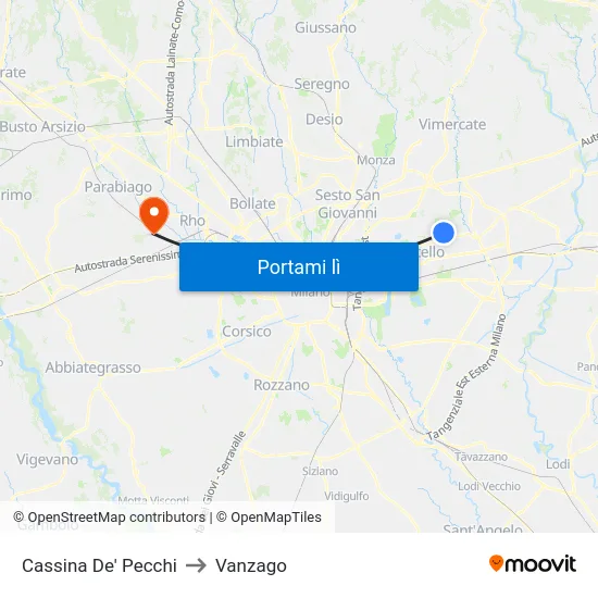 Cassina De' Pecchi to Vanzago map