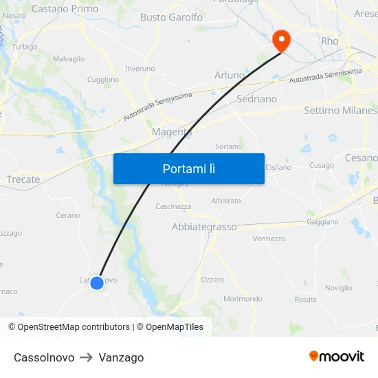 Cassolnovo to Vanzago map