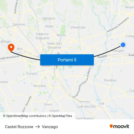 Castel Rozzone to Vanzago map