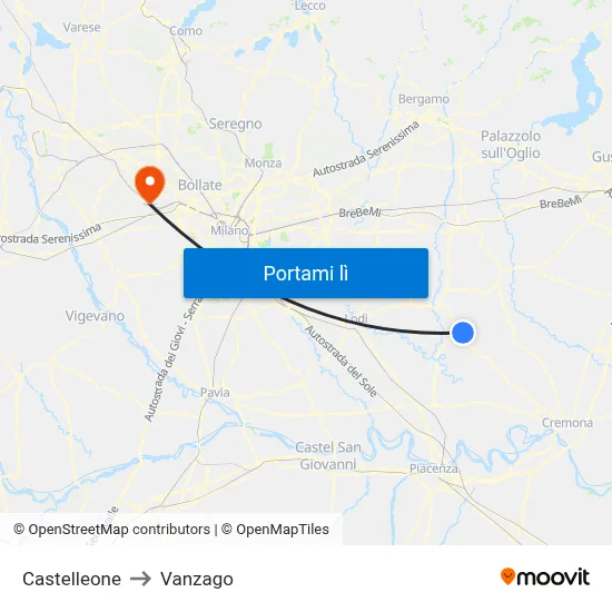 Castelleone to Vanzago map