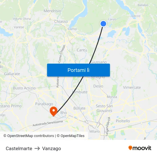 Castelmarte to Vanzago map