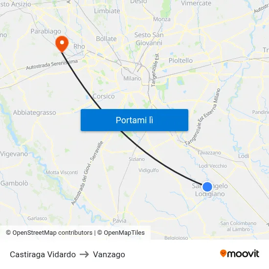 Castiraga Vidardo to Vanzago map