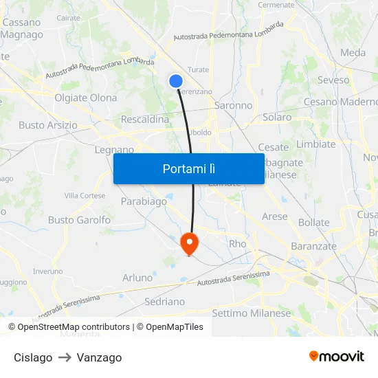 Cislago to Vanzago map