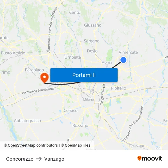 Concorezzo to Vanzago map