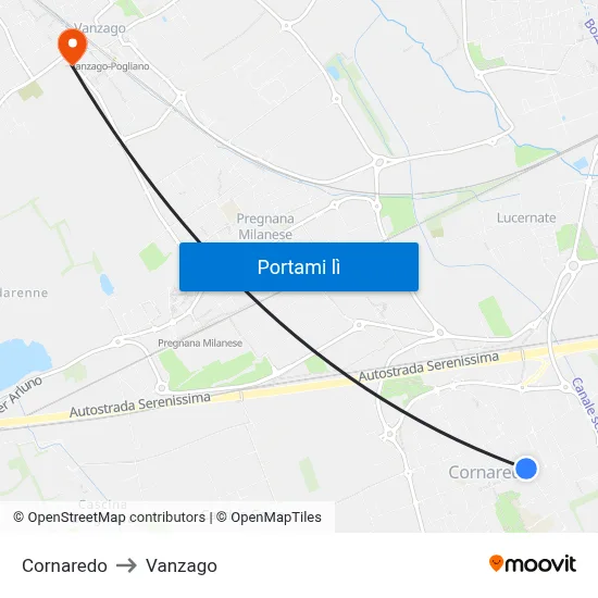 Cornaredo to Vanzago map