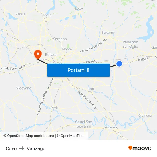 Covo to Vanzago map