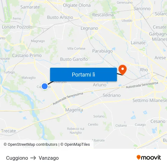 Cuggiono to Vanzago map