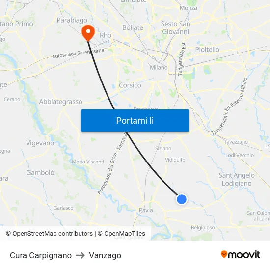 Cura Carpignano to Vanzago map