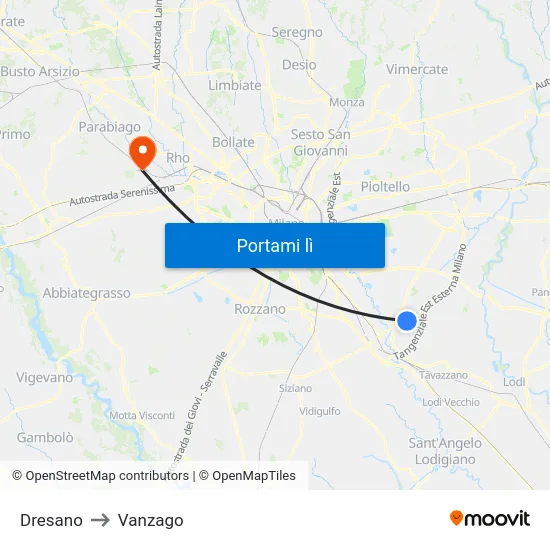 Dresano to Vanzago map