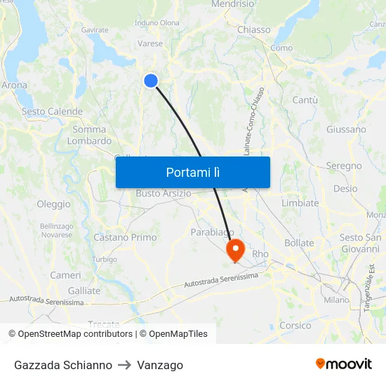 Gazzada Schianno to Vanzago map