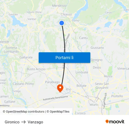 Gironico to Vanzago map