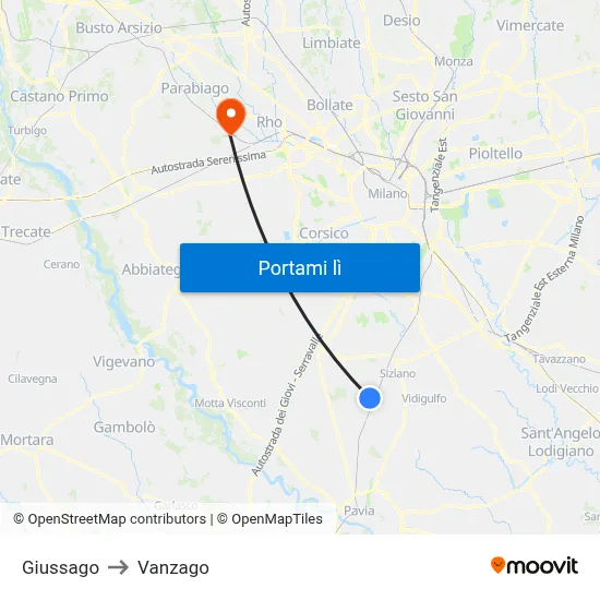 Giussago to Vanzago map