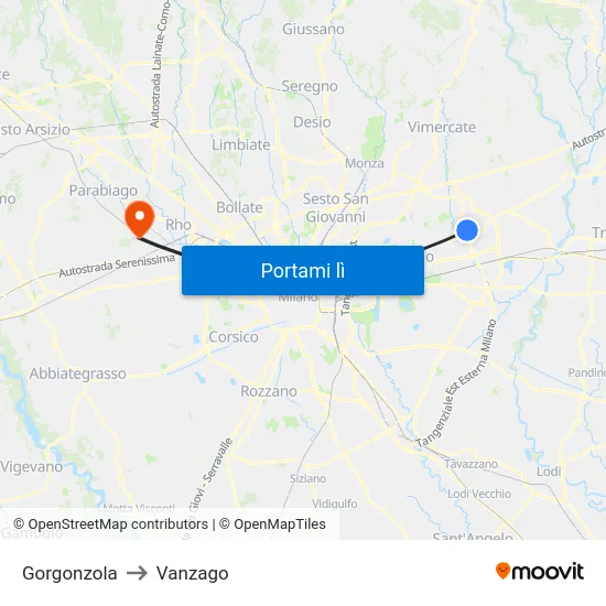 Gorgonzola to Vanzago map