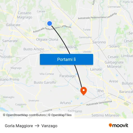 Gorla Maggiore to Vanzago map