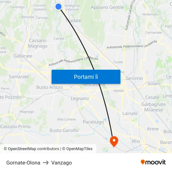 Gornate-Olona to Vanzago map