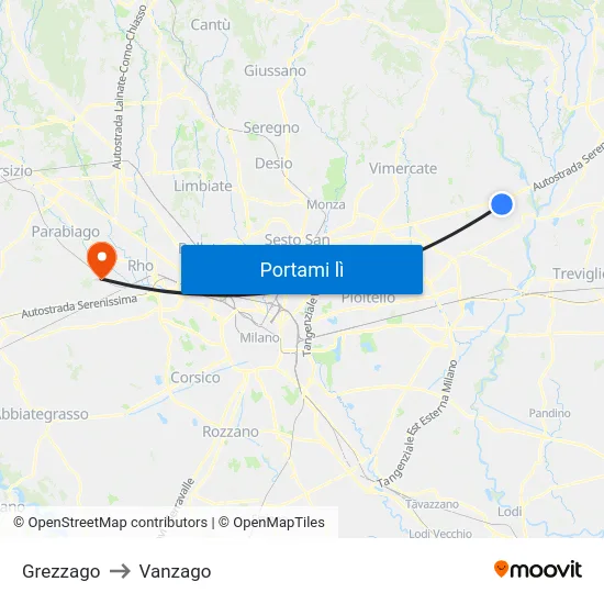Grezzago to Vanzago map