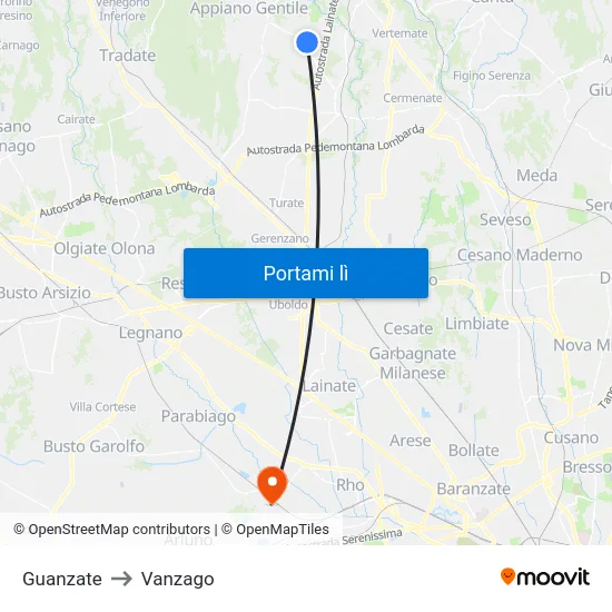 Guanzate to Vanzago map
